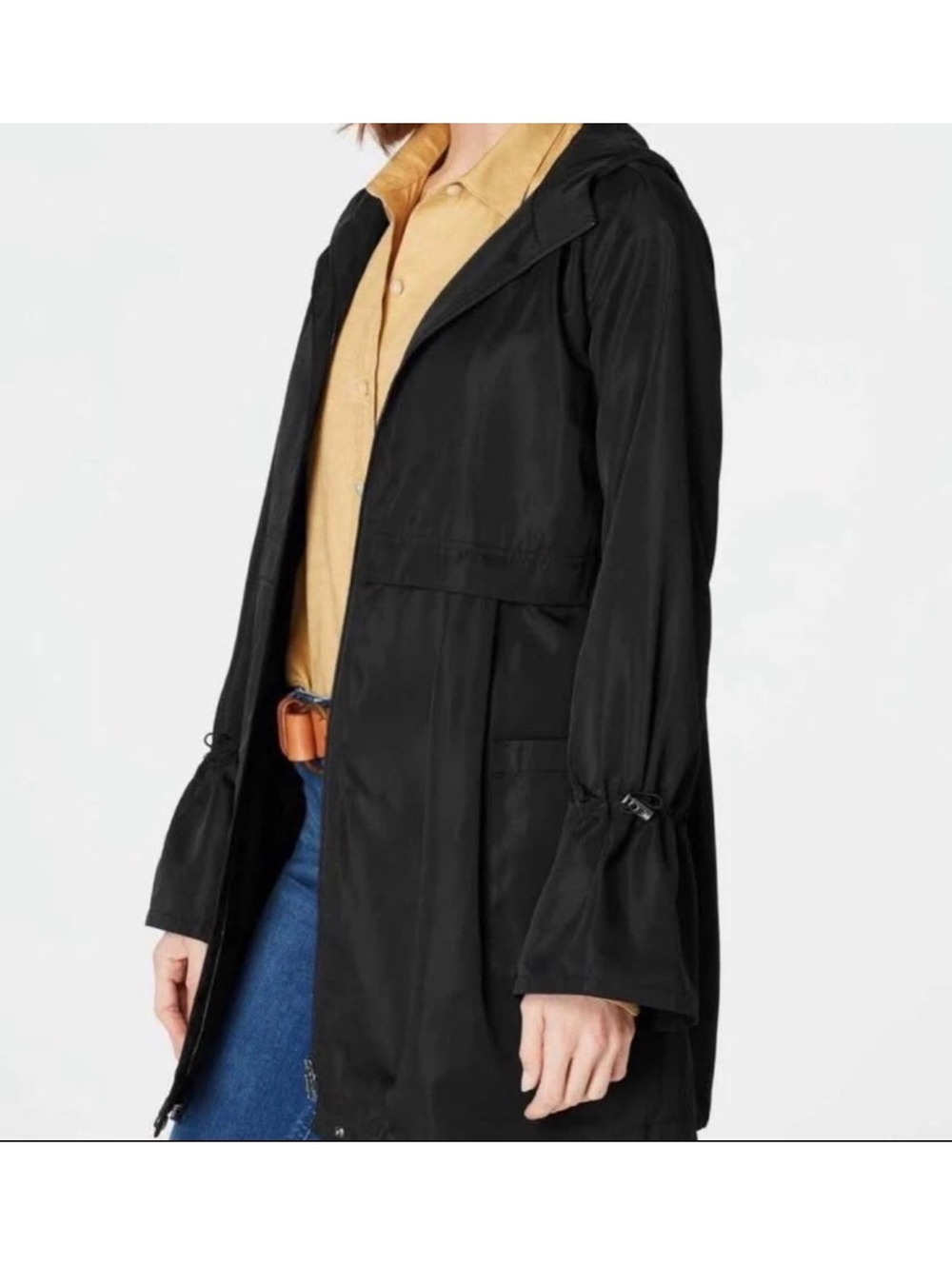 J Jill Pleated Flared Sleeve Zippered Jacket Women’s Large Long Black